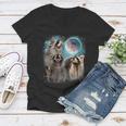 Raccoon Moon V-Neck T-Shirt for Women | Unique Wildlife Design