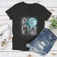 Raccoon V-Neck T-Shirt | Quirky Moon Howling Design for Women