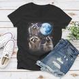 Raccoon Women's V-Neck T-Shirt - Moonlight Howl Design