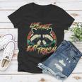 Retro Raccoon Women's V-Neck T-Shirt - Live Fast, Eat Trash