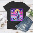 Vaporwave Raccoon Vibe - Women's V-Neck Tee | Synthwave & Meme Chic