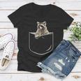 Women's V-Neck T-Shirt - Cute Raccoon Pocket Design for Animal Lovers
