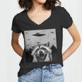 Alien UFO Raccoon Women's V-Neck T-Shirt - Fun Gift for All Ages
