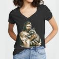 Distressed Jesus & Raccoon Women's V-Neck | Vintage Faith Tee