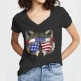 Patriotic Raccoon V-Neck T-Shirt for Women | 4th of July Trash Panda