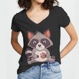 Raccoon Cookie Lover V-Neck T-Shirt for Women - Small Size