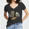 Raccoon & Opossum Pizza Party Women's V-Neck T-Shirt - Fun Animal Design
