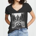 Scared Raccoon & Sasquatch Women's V-Neck T-Shirt | Quirky Wildlife Design
