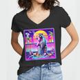 Vaporwave Raccoon Vibe - Women's V-Neck Tee | Synthwave & Meme Chic