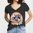 Vintage Adopt Animals Women's V-Neck T-Shirt | Cat & Raccoon Theme