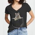 Women's V-Neck T-Shirt - Cute Raccoon Pocket Design for Animal Lovers