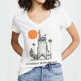 Trash Panda Women's V-Neck T-Shirt - Retro 90s Sunset Design
