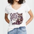 Vintage Raccoon Coffee Lover Women's V-Neck T-Shirt | Cute Feral Design