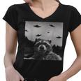 Alien UFO Raccoon Women's Fun V-Neck T-Shirt | Galactic Style