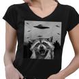 Alien UFO Raccoon Women's V-Neck T-Shirt - Fun Gift for All Ages