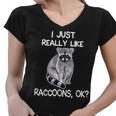 Raccoon Love Women's V-Neck T-Shirt - Playful Design for Fans