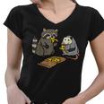 Raccoon & Opossum Pizza Party Women's V-Neck T-Shirt - Fun Animal Design