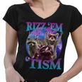 Retro Raccoon Meme V-Neck T-Shirt for Women | Rizz Em Up Style