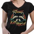 Retro Raccoon Women's V-Neck T-Shirt - Live Fast, Eat Trash