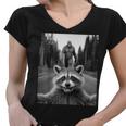 Scared Raccoon & Sasquatch Women's V-Neck T-Shirt | Quirky Wildlife Design