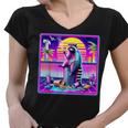 Vaporwave Raccoon Vibe - Women's V-Neck Tee | Synthwave & Meme Chic