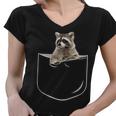 Women's V-Neck T-Shirt - Cute Raccoon Pocket Design for Animal Lovers