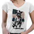 Raccoon Cowboy V-Neck T-Shirt - Vintage Western Style for Women