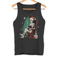 Skeleton Santa Christmas Tree Reading Book Book Worm Tank Top