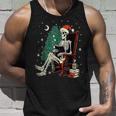 Skeleton Santa Christmas Tree Reading Book Book Worm Tank Top Gifts for Him