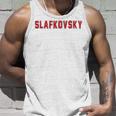 Distressed Team Slafkovsky Last Name Proud Family Blue Tank Top Geschenke für Ihn