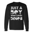 Boy Who Loves Dinos Letras Divertidas Con Diseño De Dinosaur Camiseta de manga larga Ideas de regalos