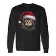 Cat With Christmas Hat Christmas Cat Santa Langarmshirts Geschenkideen