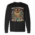 Retro Southern Sunset Cowgirl Wild Flowers Wild Horses Long Sleeve T-Shirt Gifts ideas