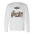 Retro 90S Western Vintage Ufo Cowboy Cat Wild West Kitten Long Sleeve T-Shirt Gifts ideas