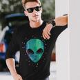 Alien Head Starry Night Sky Fun Langarmshirts Geschenke für Ihn