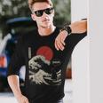 Bruh The Great Wave Kanagawa Japanese Surfing Cat Long Sleeve T-Shirt Gifts for Him