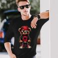 Cool Albanian Teddy Bear Albania Flag Outfit Street Langarmshirts Geschenke für Ihn