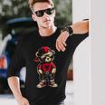 Cool Albanischer Teddybär Albanien Flagge Outfit Street Langarmshirts Geschenke für Ihn