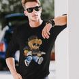 Cute Teddy Bear Playing Electric Guitar Langarmshirts Geschenke für Ihn