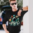 Divertido Astronauta Espacial Malabares Planetas Sistema Solar Niños Camiseta de manga larga Regalos para él