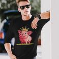 Divertido Cerdo Con Corona Para Los Amantes Del Reino Y Los Cerditos Camiseta de manga larga Regalos para él