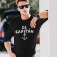 El Capitanintage Blanc Gauche Ancre Bateau &Oile T-shirt à manches longues Cadeaux pour lui