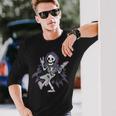 Esqueleto Calavera Guitarra Rock En Heavy Metal Diablo Cuernos Música Camiseta de manga larga Regalos para él