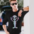 Alien Peace Sign Smiling Face Rave Music Trippy Langarmshirts Geschenke für Ihn