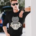 Kit-Tea Cute Kitten In Tea Cup Cat Lover Cat Pun Long Sleeve T-Shirt Gifts for Him