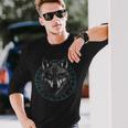 Lobo Ojos Azules Iconosikingos Camiseta de manga larga Regalos para él