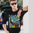 Moo Deng Hipopótamo Pygme Y La Noche Estrellada Camiseta de manga larga Regalos para él