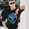 Psychedelic Alien Head Cosmic Galaxy Trippy Outer Space Langarmshirts Geschenke für Ihn