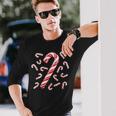 Red And White Candy Cane Santa Christmas Long Sleeve T-Shirt Gifts for Him