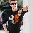 Soccer Basketball Ball Heart Sports Lover Valentines Day Long Sleeve T-Shirt Gifts for Him